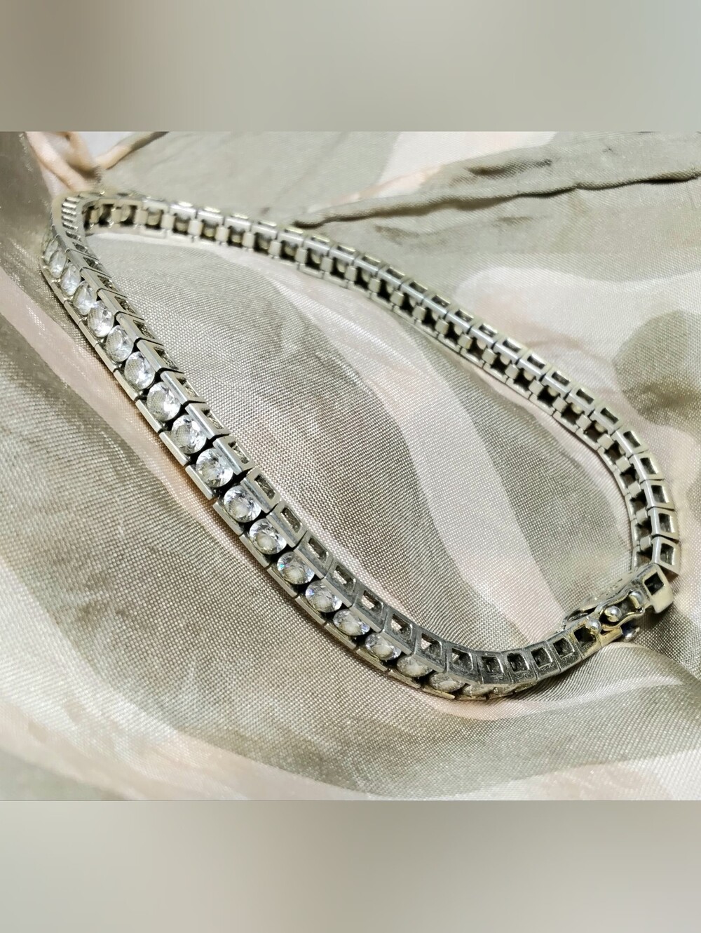 Vintage 925 Silver Diamonique Tennis Bracelet Korea 7-1/2"